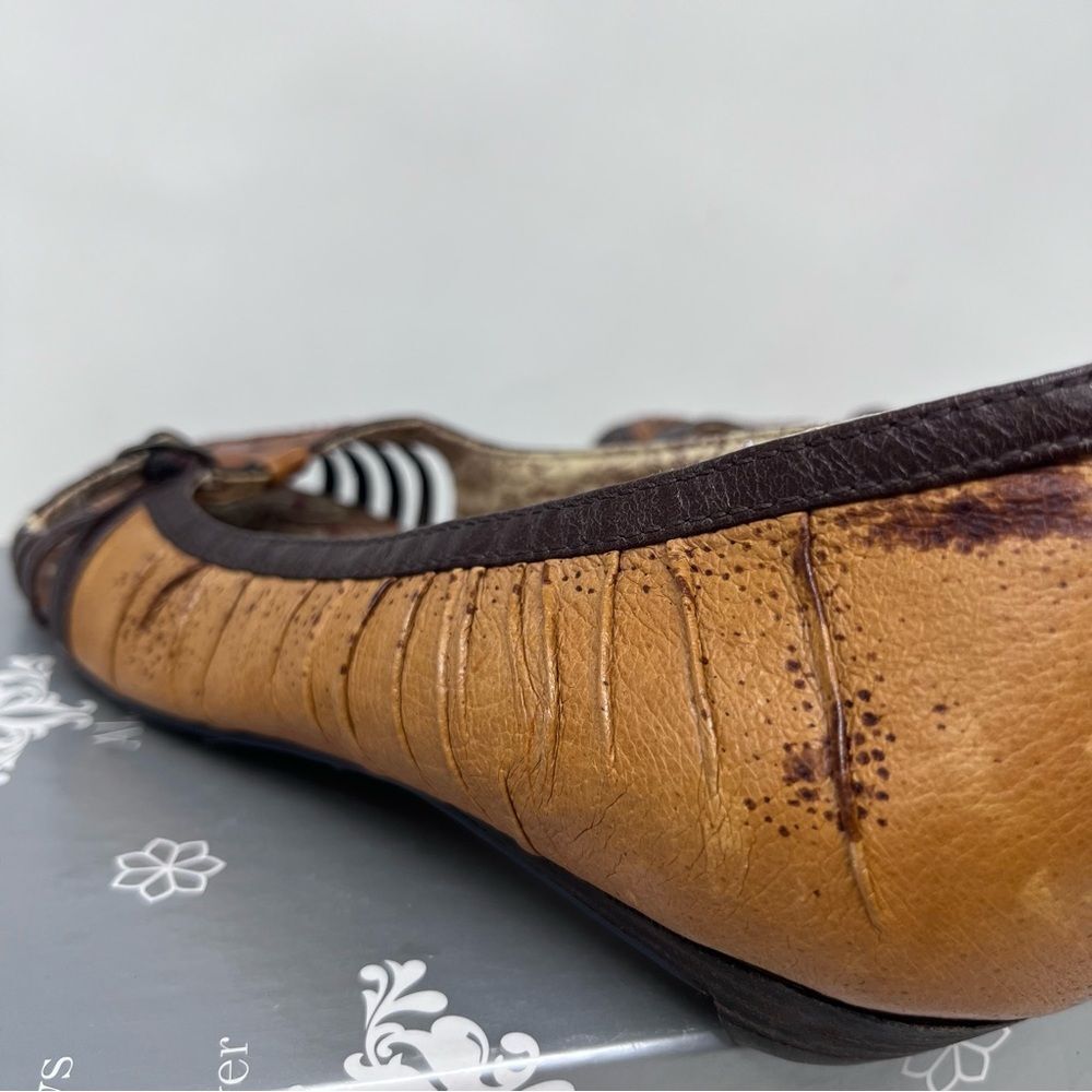 Kenzie Freya Leather Distressed Crinkle Strap Laced Toe Kitten Heel - Picture 7 of 11